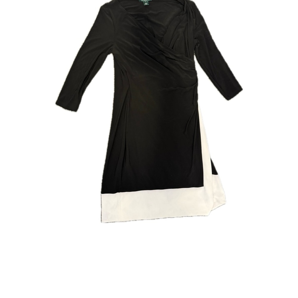 Lauren Ralph Lauren Black and White V-Neck Sheath Dress